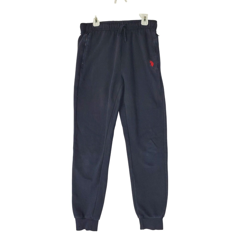 US Polo Assn Boys Navy Blue Jogger Sweatpants XL 14-16 Zipper Pockets Fleece